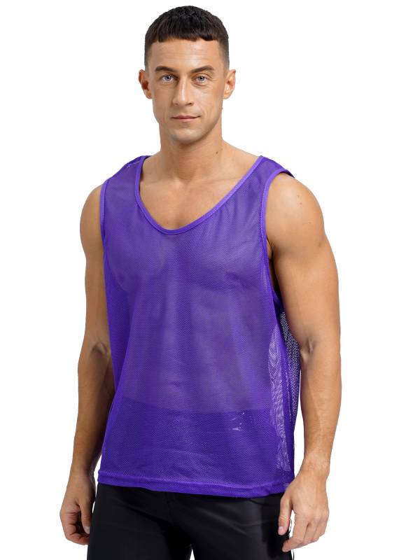 Men Hollow Out Mesh Round Neck Sleeveless Training Tank Top thumb