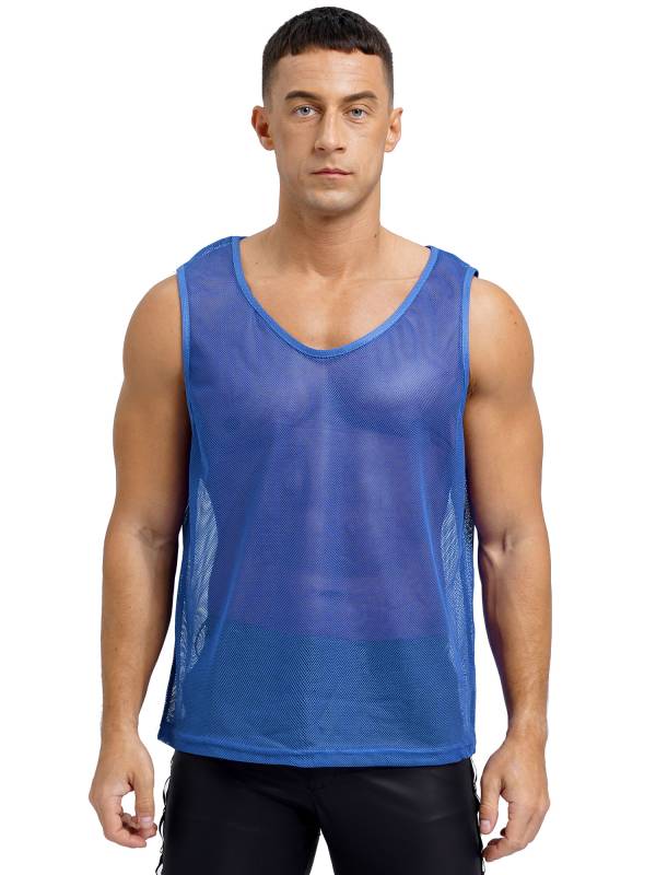 Men Hollow Out Mesh Round Neck Sleeveless Training Tank Top thumb
