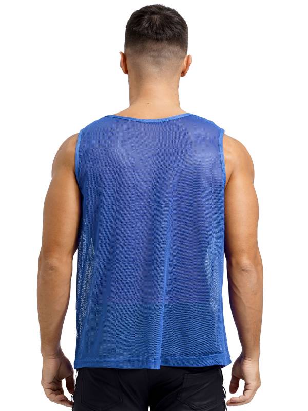 Men Hollow Out Mesh Round Neck Sleeveless Training Tank Top thumb