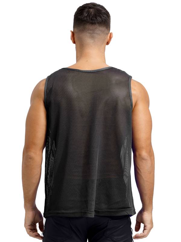 Men Hollow Out Mesh Round Neck Sleeveless Training Tank Top thumb