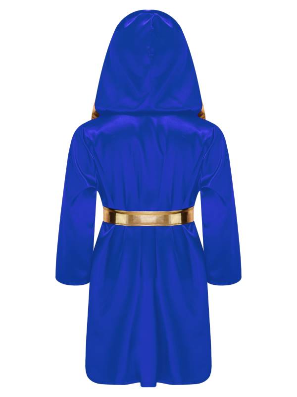 Kids Boys Long Sleeve Satin Hooded Cloak with Belt Boxing Robe  thumb