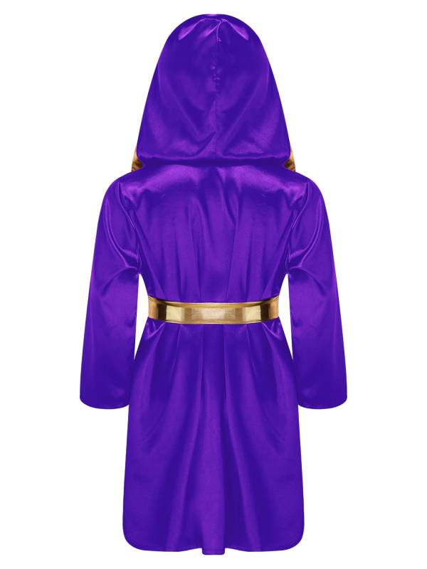 Kids Boys Long Sleeve Satin Hooded Cloak with Belt Boxing Robe  thumb