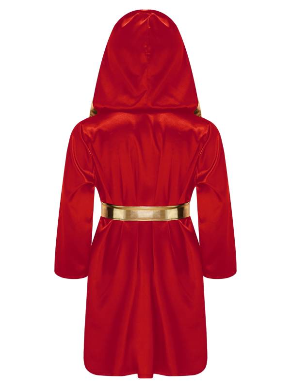Kids Boys Long Sleeve Satin Hooded Cloak with Belt Boxing Robe  thumb