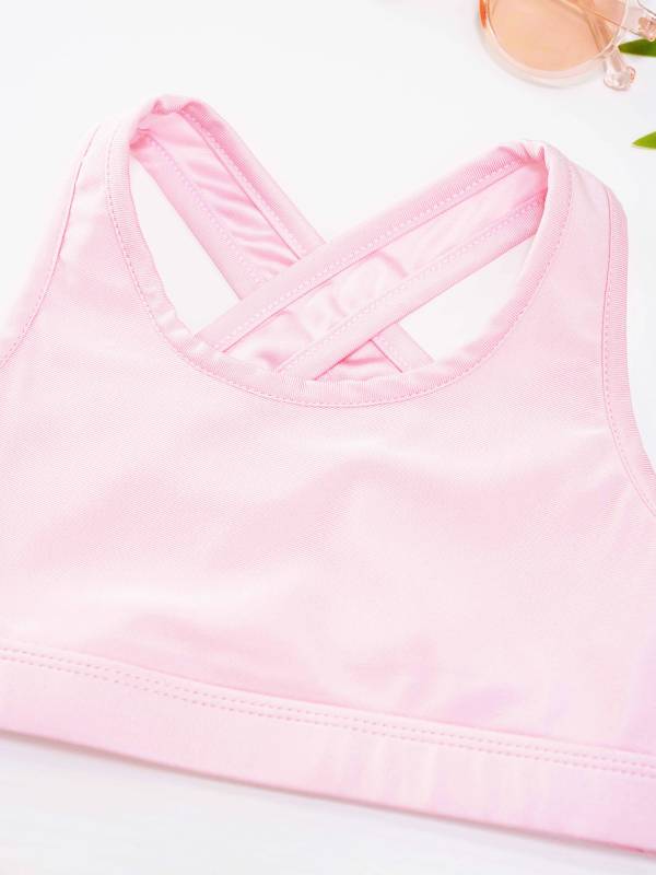 Kids Girls 3pcs Keyhole Crop Top with Vest and Skirt Sports Set for Tennis thumb