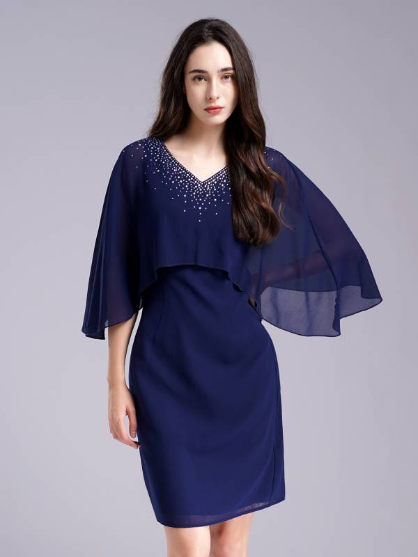 Women Rhinestones Party Dress V Neck Pencil Chiffon Dress for Evening thumb