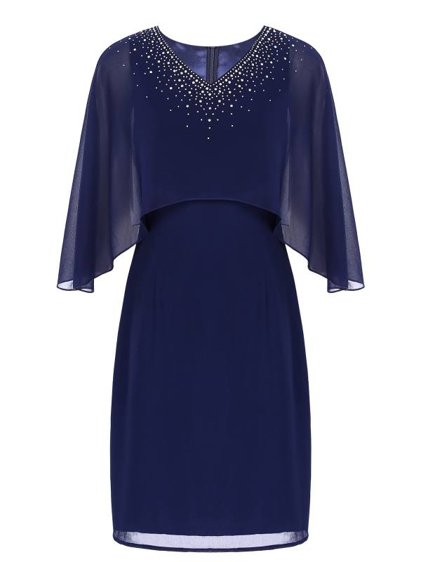 Women Rhinestones Party Dress V Neck Pencil Chiffon Dress for Evening thumb