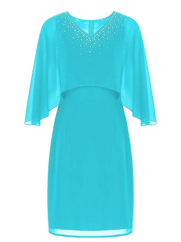 Women Rhinestones Party Dress V Neck Pencil Chiffon Dress for Evening thumb