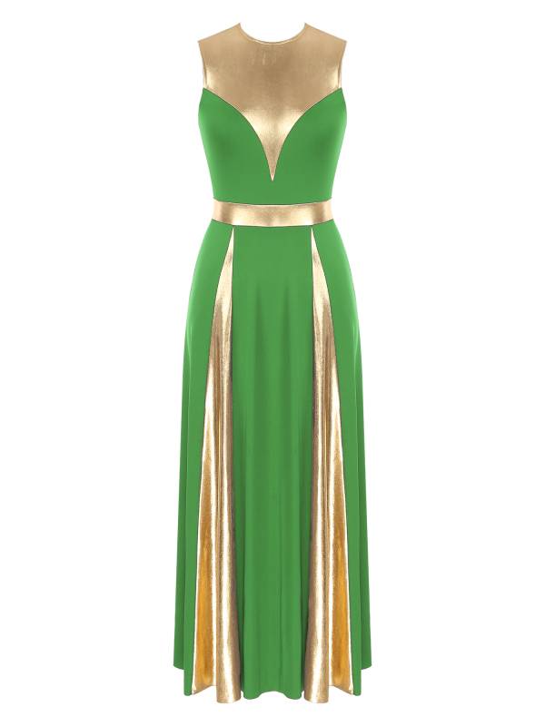 Women Sleeveless Color Block Church Worship Dance Dress(no white underdress) thumb
