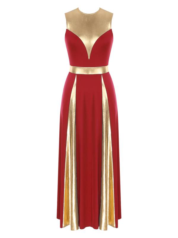 Women Sleeveless Color Block Church Worship Dance Dress(no white underdress) thumb