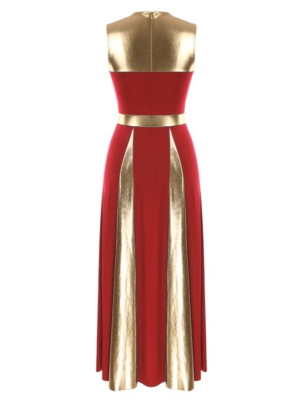 Women Sleeveless Color Block Church Worship Dance Dress(no white underdress) thumb