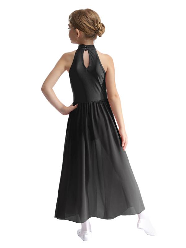 Kids Girls Sleeveless Colorblock Side Slit Chiffon Maxi Dress for Lyrical Dance thumb