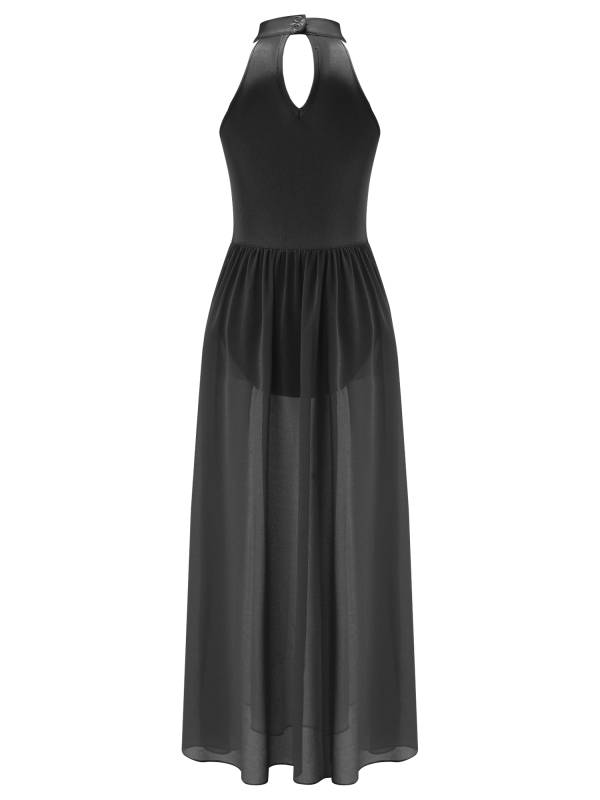 Kids Girls Sleeveless Colorblock Side Slit Chiffon Maxi Dress for Lyrical Dance thumb
