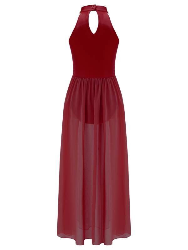Kids Girls Sleeveless Colorblock Side Slit Chiffon Maxi Dress for Lyrical Dance thumb
