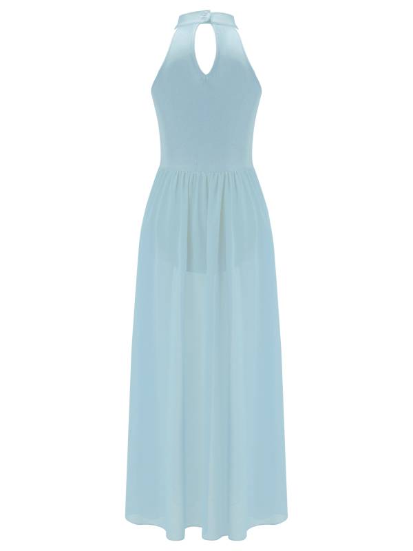 Kids Girls Sleeveless Colorblock Side Slit Chiffon Maxi Dress for Lyrical Dance thumb