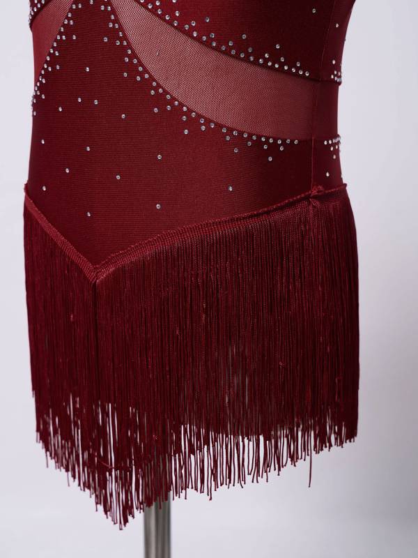 Kids Girls Glittery Rhinestones Halter Neck Tassel Figure Skating Leotard thumb