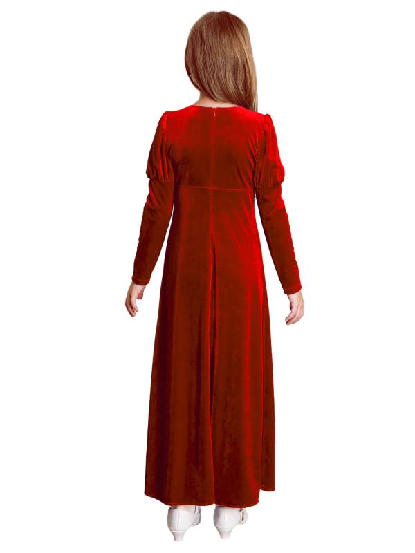 Kids Girls Medieval Renaissance Velvet Long Sleeve Flowers Retro Princess Dress thumb