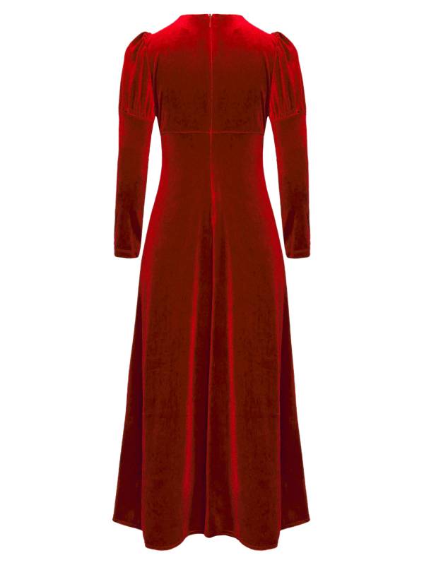 Kids Girls Medieval Renaissance Velvet Long Sleeve Flowers Retro Princess Dress thumb