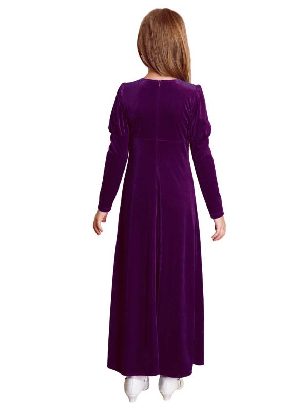 Kids Girls Medieval Renaissance Velvet Long Sleeve Flowers Retro Princess Dress thumb