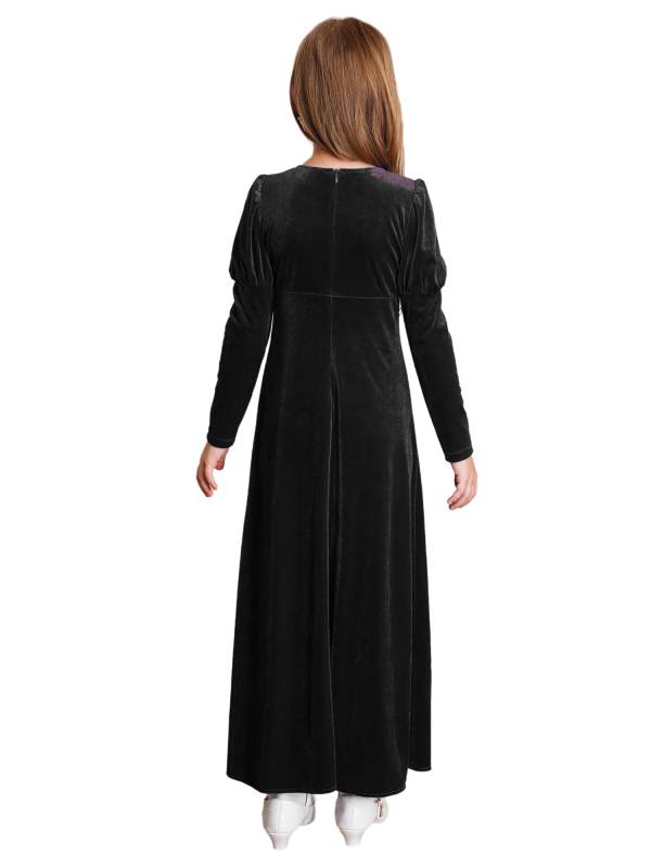 Kids Girls Medieval Renaissance Velvet Long Sleeve Flowers Retro Princess Dress thumb