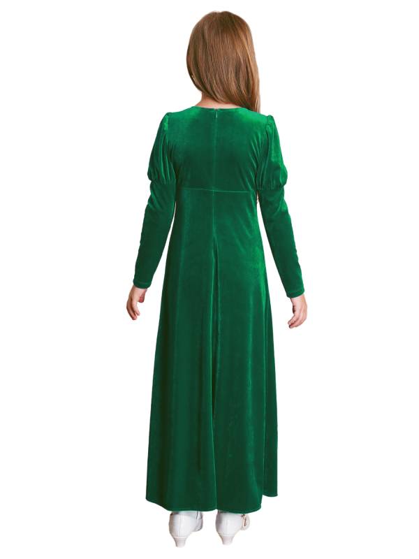 Kids Girls Medieval Renaissance Velvet Long Sleeve Flowers Retro Princess Dress thumb