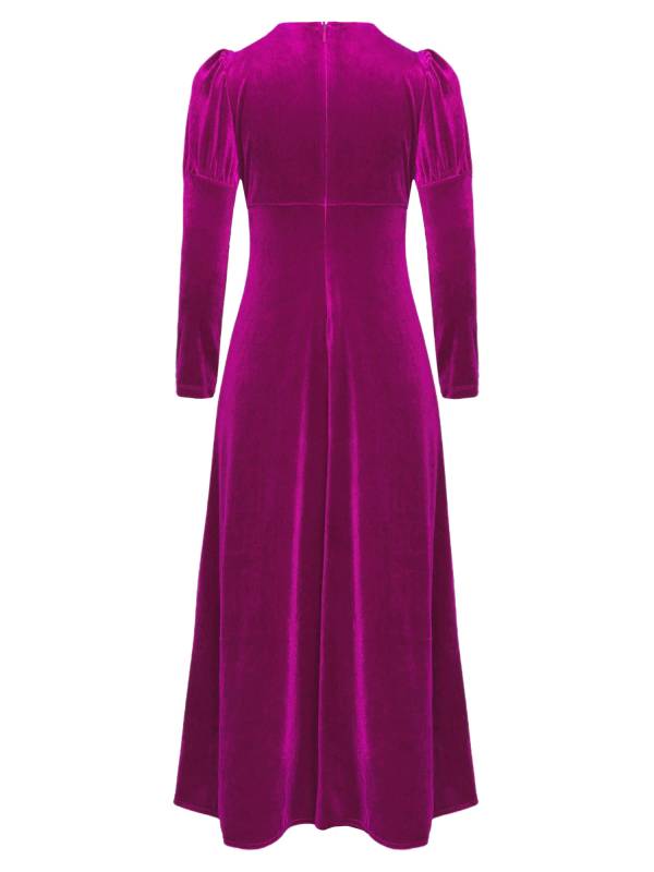 Kids Girls Medieval Renaissance Velvet Long Sleeve Flowers Retro Princess Dress thumb