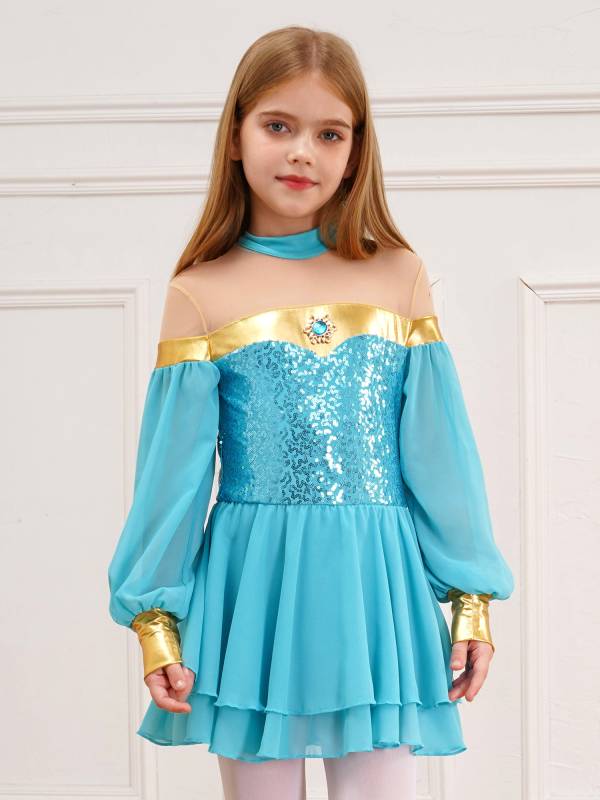 Girls Lantern Sleeve Sequins Tulle Dress Arabian Princess Costume thumb