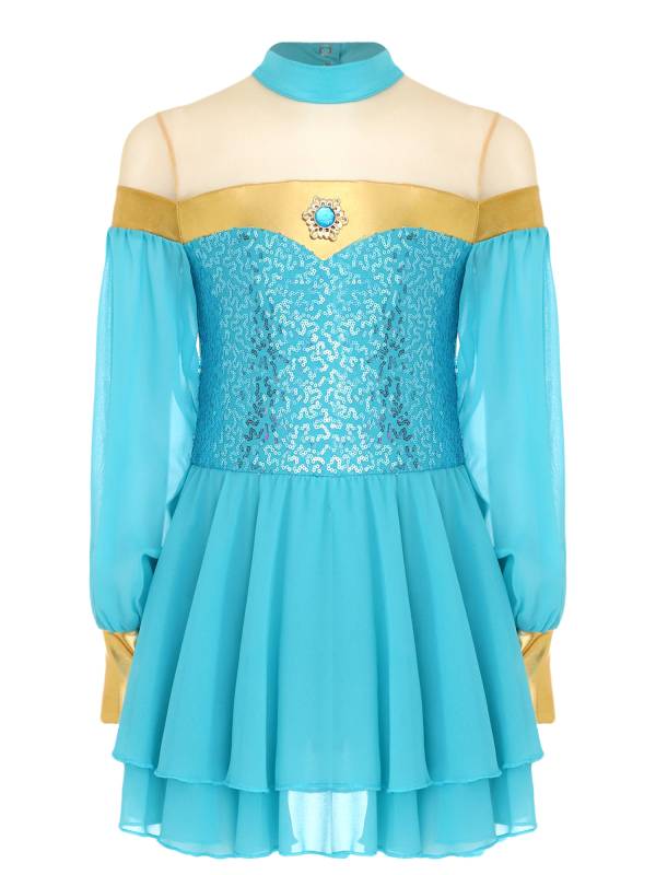 Girls Lantern Sleeve Sequins Tulle Dress Arabian Princess Costume thumb