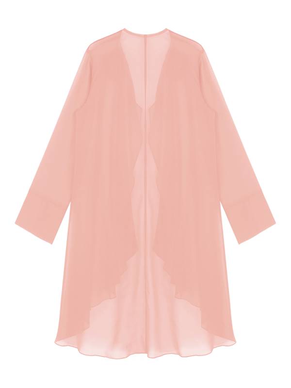 Women Long Sleeve 3D Flower Brooch Chiffon Open Front Long Bolero thumb
