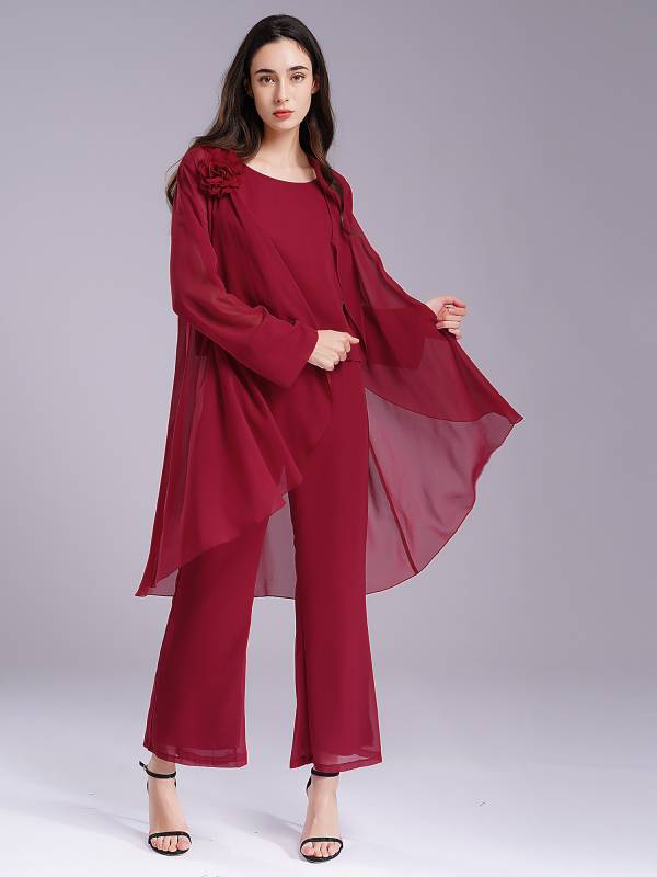 Women Chiffon 3pcs Suit Tank Top and Long Sleeve Cardigan Pants Set thumb