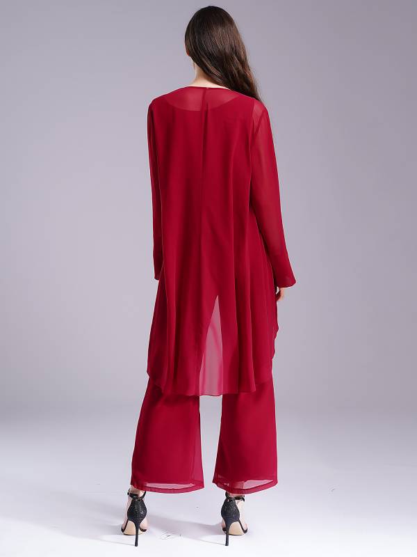 Women Chiffon 3pcs Suit Tank Top and Long Sleeve Cardigan Pants Set thumb