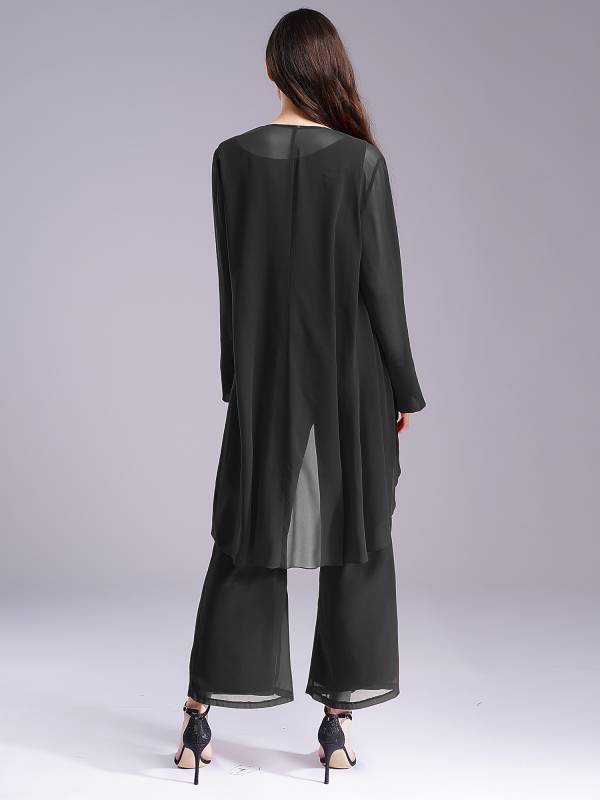 Women Chiffon 3pcs Suit Tank Top and Long Sleeve Cardigan Pants Set thumb