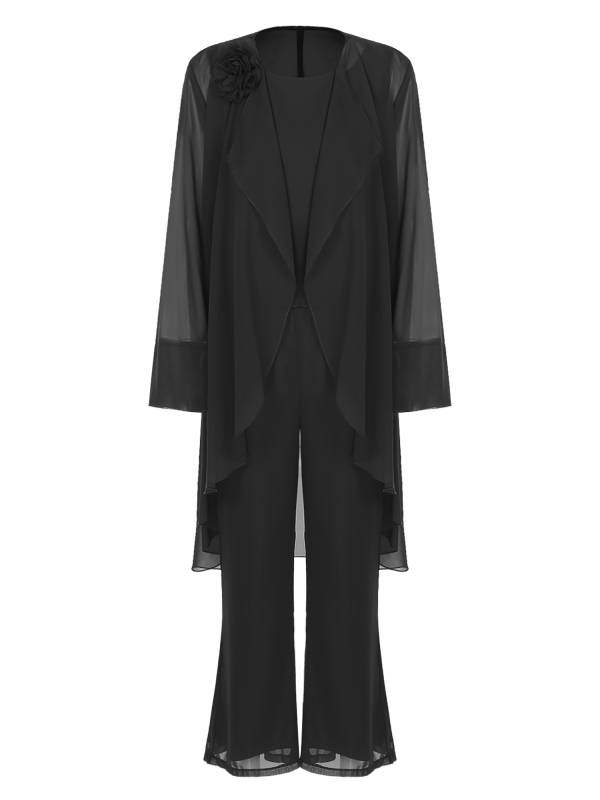 Women Chiffon 3pcs Suit Tank Top and Long Sleeve Cardigan Pants Set thumb