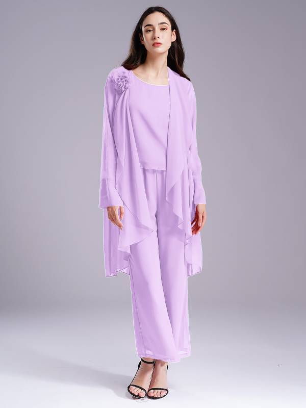 Women Chiffon 3pcs Suit Tank Top and Long Sleeve Cardigan Pants Set thumb