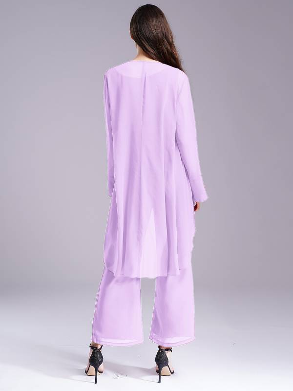 Women Chiffon 3pcs Suit Tank Top and Long Sleeve Cardigan Pants Set thumb
