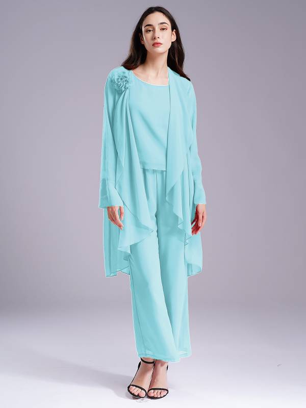 Women Chiffon 3pcs Suit Tank Top and Long Sleeve Cardigan Pants Set thumb