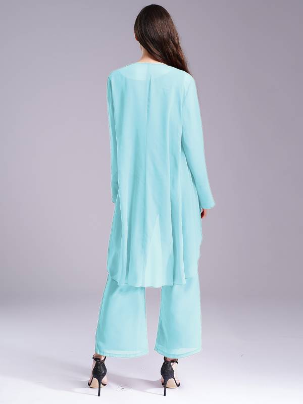 Women Chiffon 3pcs Suit Tank Top and Long Sleeve Cardigan Pants Set thumb