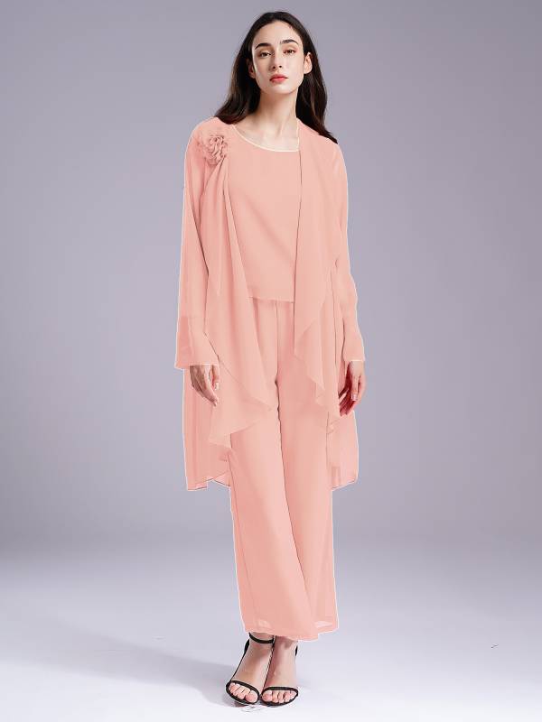 Women Chiffon 3pcs Suit Tank Top and Long Sleeve Cardigan Pants Set thumb