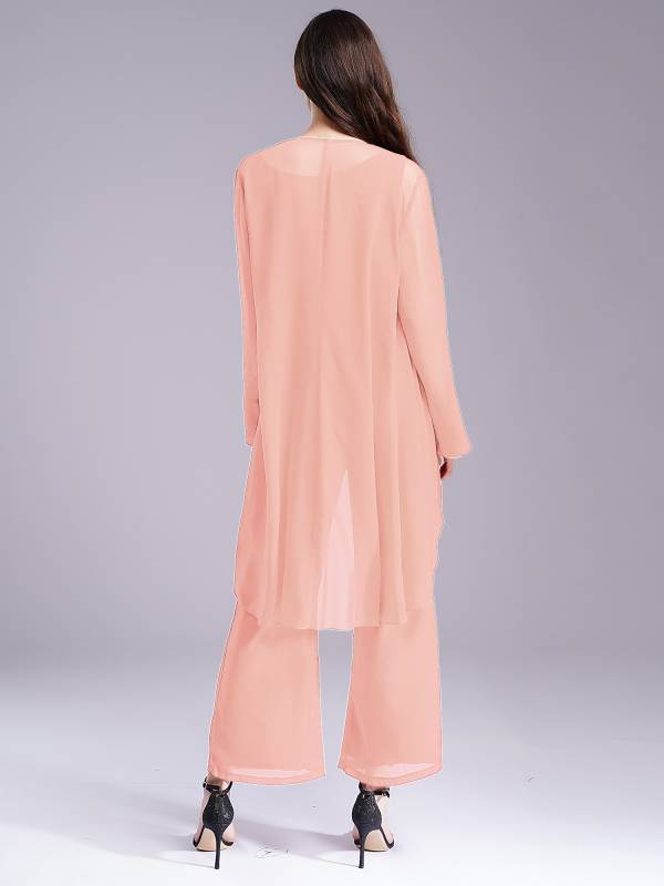 Women Chiffon 3pcs Suit Tank Top and Long Sleeve Cardigan Pants Set thumb