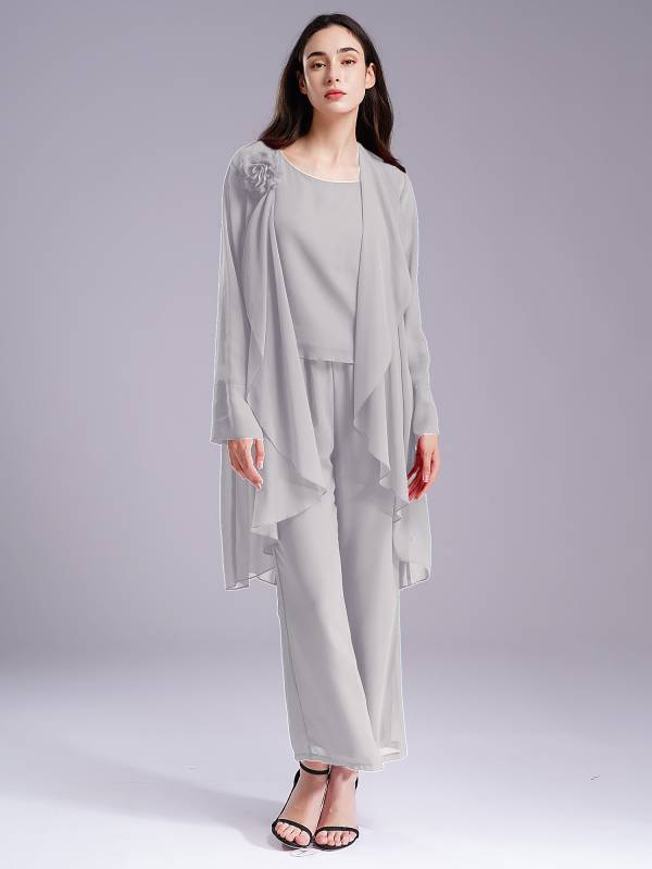Women Chiffon 3pcs Suit Tank Top and Long Sleeve Cardigan Pants Set thumb