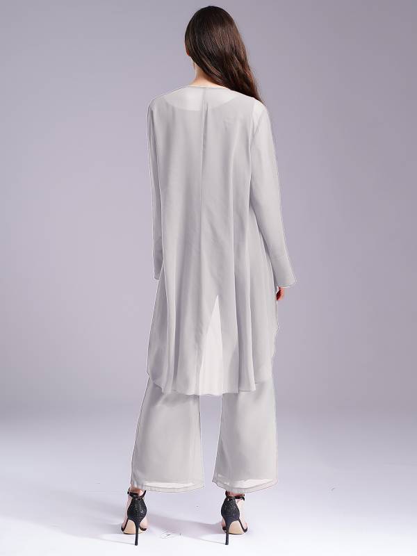 Women Chiffon 3pcs Suit Tank Top and Long Sleeve Cardigan Pants Set thumb
