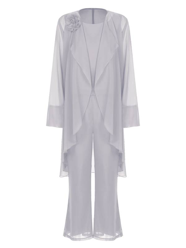 Women Chiffon 3pcs Suit Tank Top and Long Sleeve Cardigan Pants Set thumb