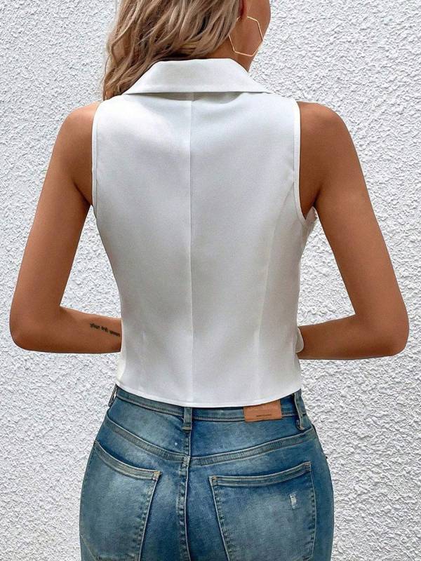 Women Sleeveless Solid Color Lapel Slim Fit Vest thumb