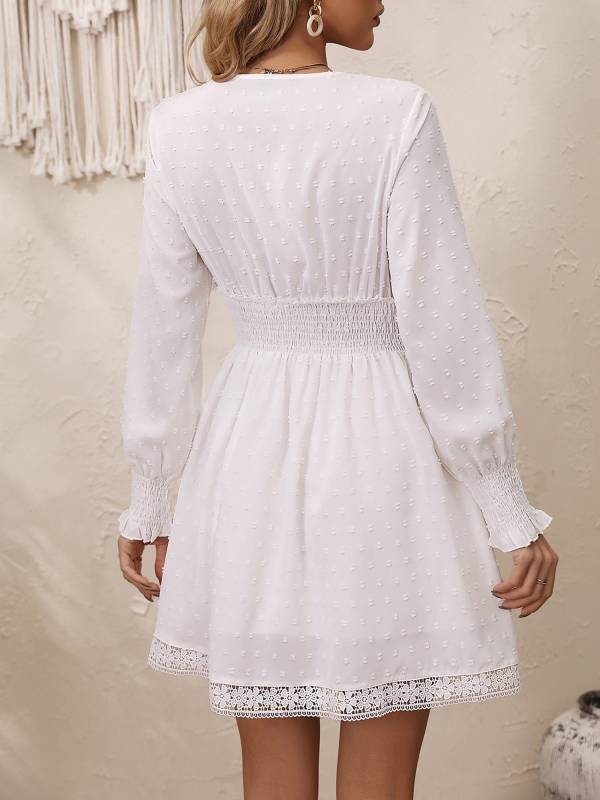 Women V Neck Long Sleeve Boho Style  A-Line Dress thumb