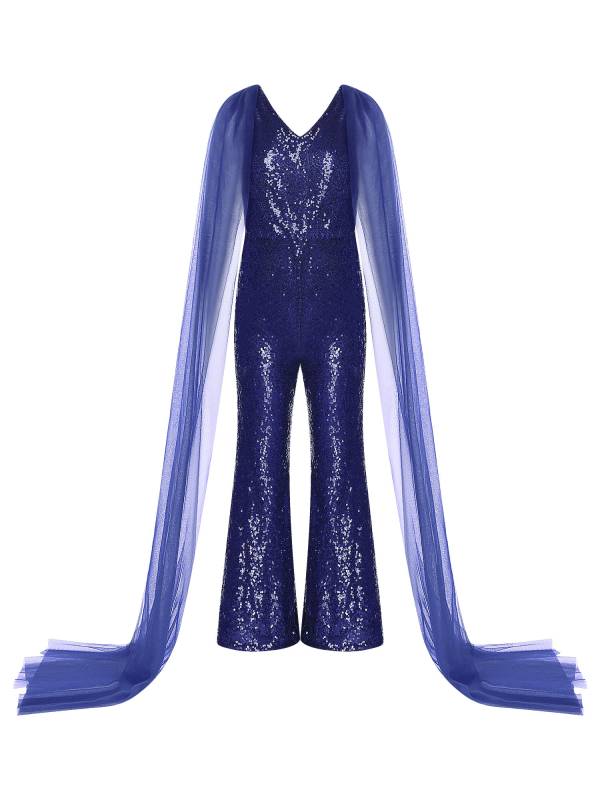 Kids Girls  Cape Sleeve Sparkly Sequined Party Jumpsuit thumb