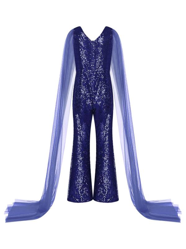 Kids Girls  Cape Sleeve Sparkly Sequined Party Jumpsuit thumb