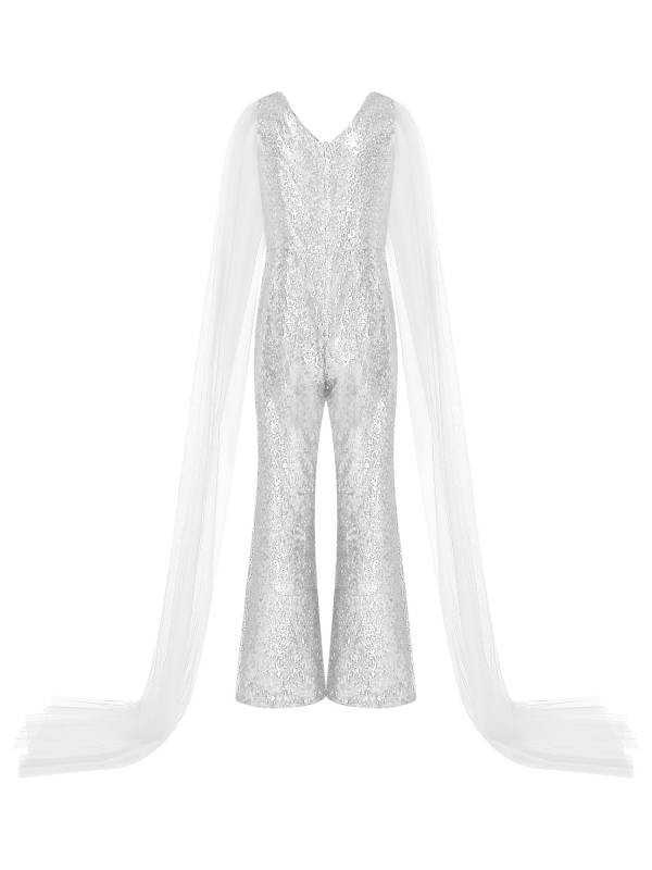 Kids Girls  Cape Sleeve Sparkly Sequined Party Jumpsuit thumb