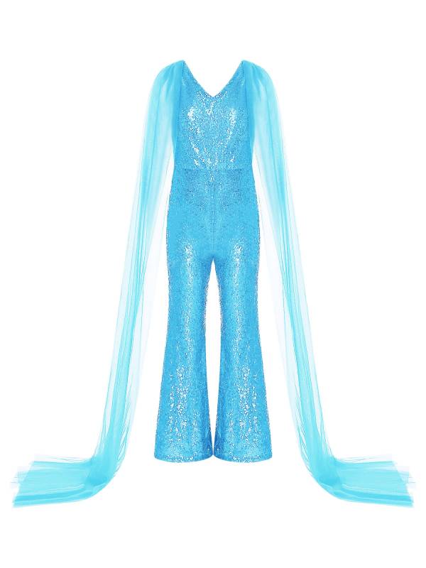 Kids Girls  Cape Sleeve Sparkly Sequined Party Jumpsuit thumb