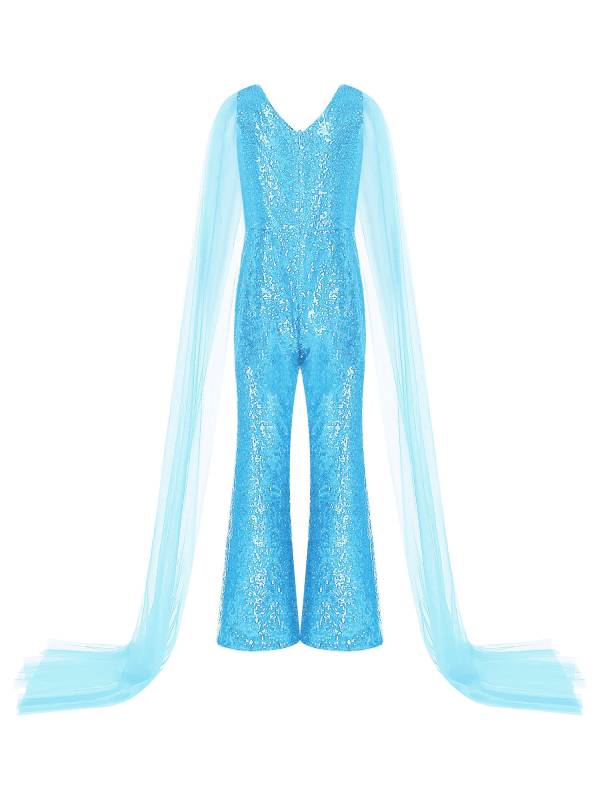 Kids Girls  Cape Sleeve Sparkly Sequined Party Jumpsuit thumb