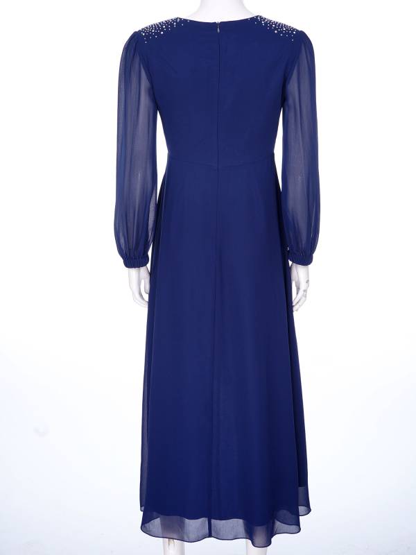 Women Wedding Guest Dress V Neck Long Sleeve High-low Chiffon Dress thumb