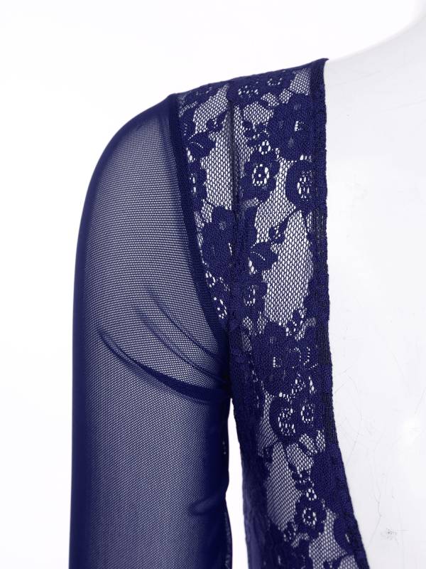 Women One Long Sleeve Floral Lace Deep V Back Lyrical Dance Leotard thumb